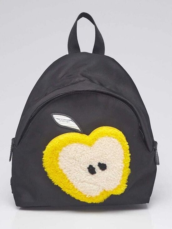 Fendi Black Nylon and Shearling Mini Backpack Bag 8BZ038 main image 7